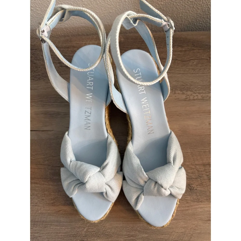 Stuart Weitzman Playa Womens 7.5B Espadrille Wedge Sandals Blue Denim